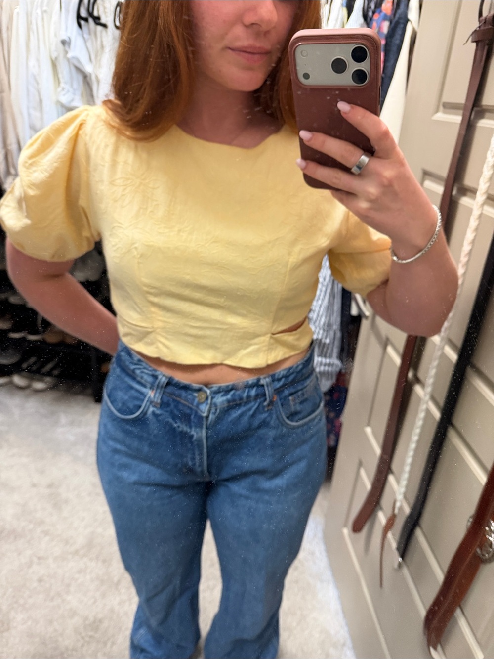 Butter yellow Puff-Sleeve Cropped Top - Women's